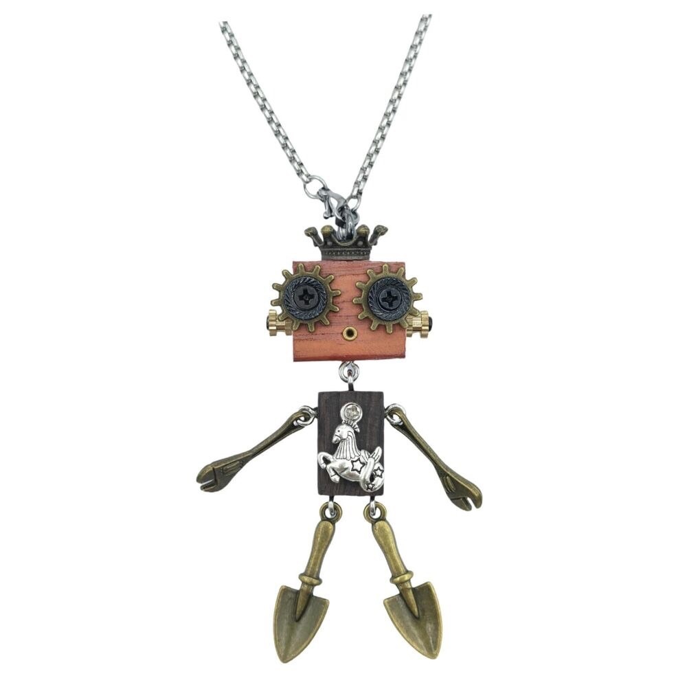 Steampunk Robot Pendant Necklace in Brown and Brass - Unbranded
